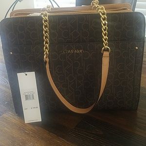 Brown faux leather satchel